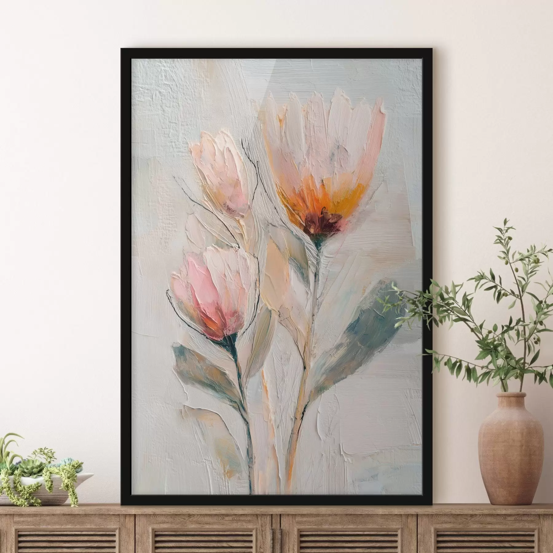 murales de pared Ramo de flores de protea con efecto de pinceladas gruesas f48206