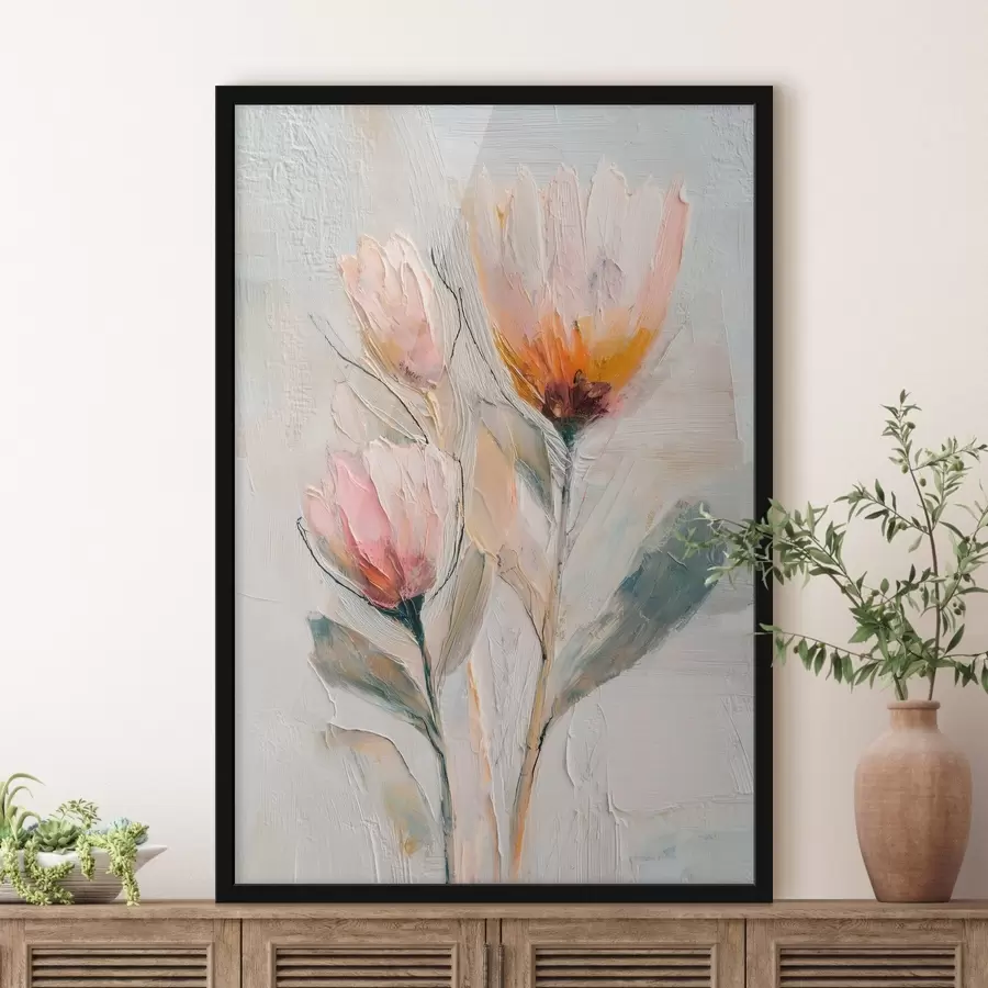 murales de pared Ramo de flores de protea con efecto de pinceladas gruesas f48206