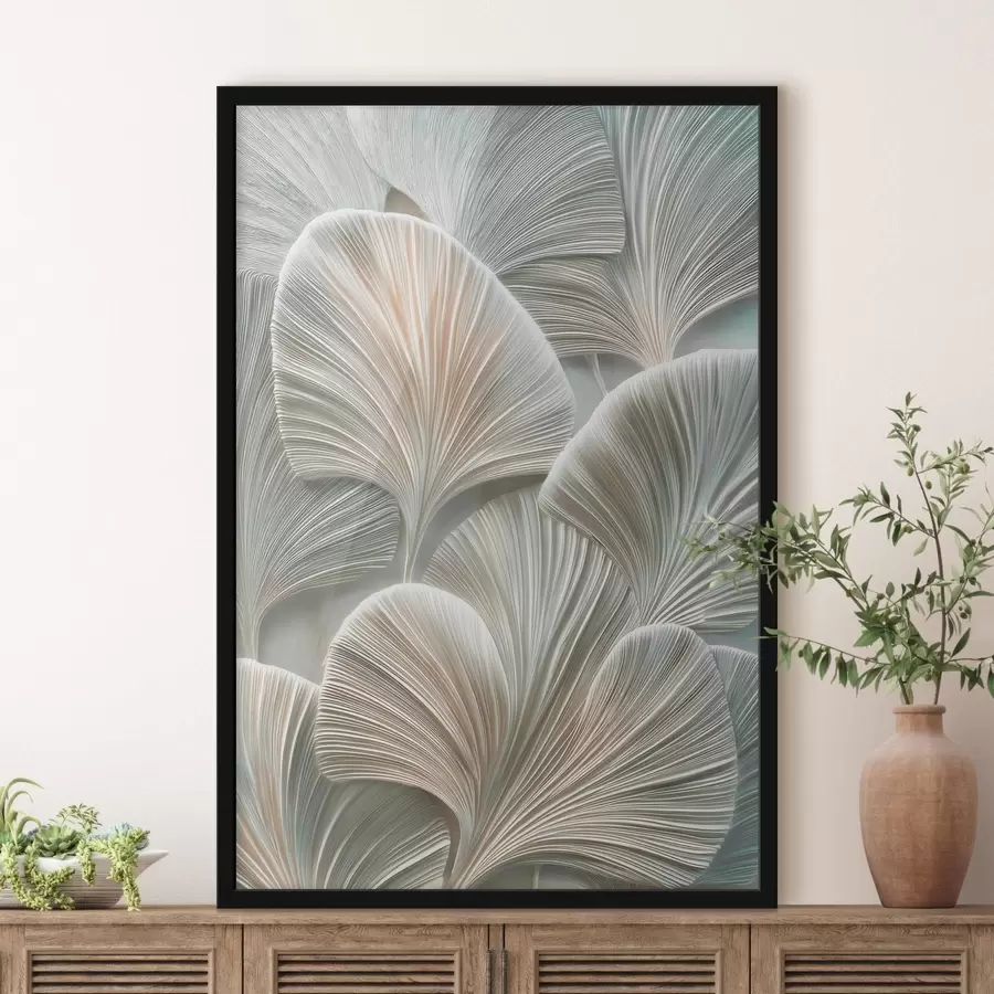 murales de pared Ilustración artística con hojas en relieve en estilo contemporáneo de bajorrelieve f48210