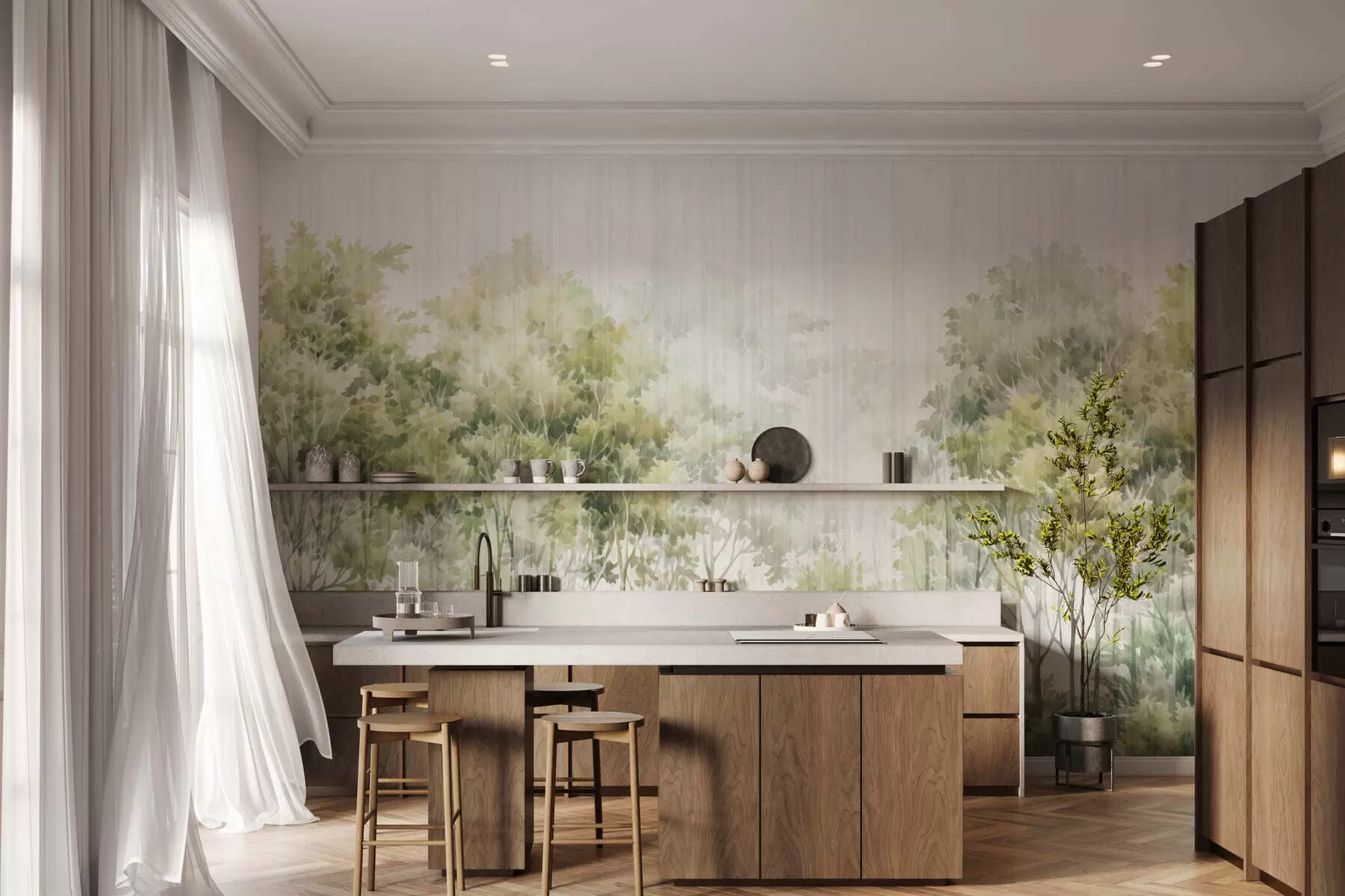 murales de pared Bosque frondoso y líneas w05442