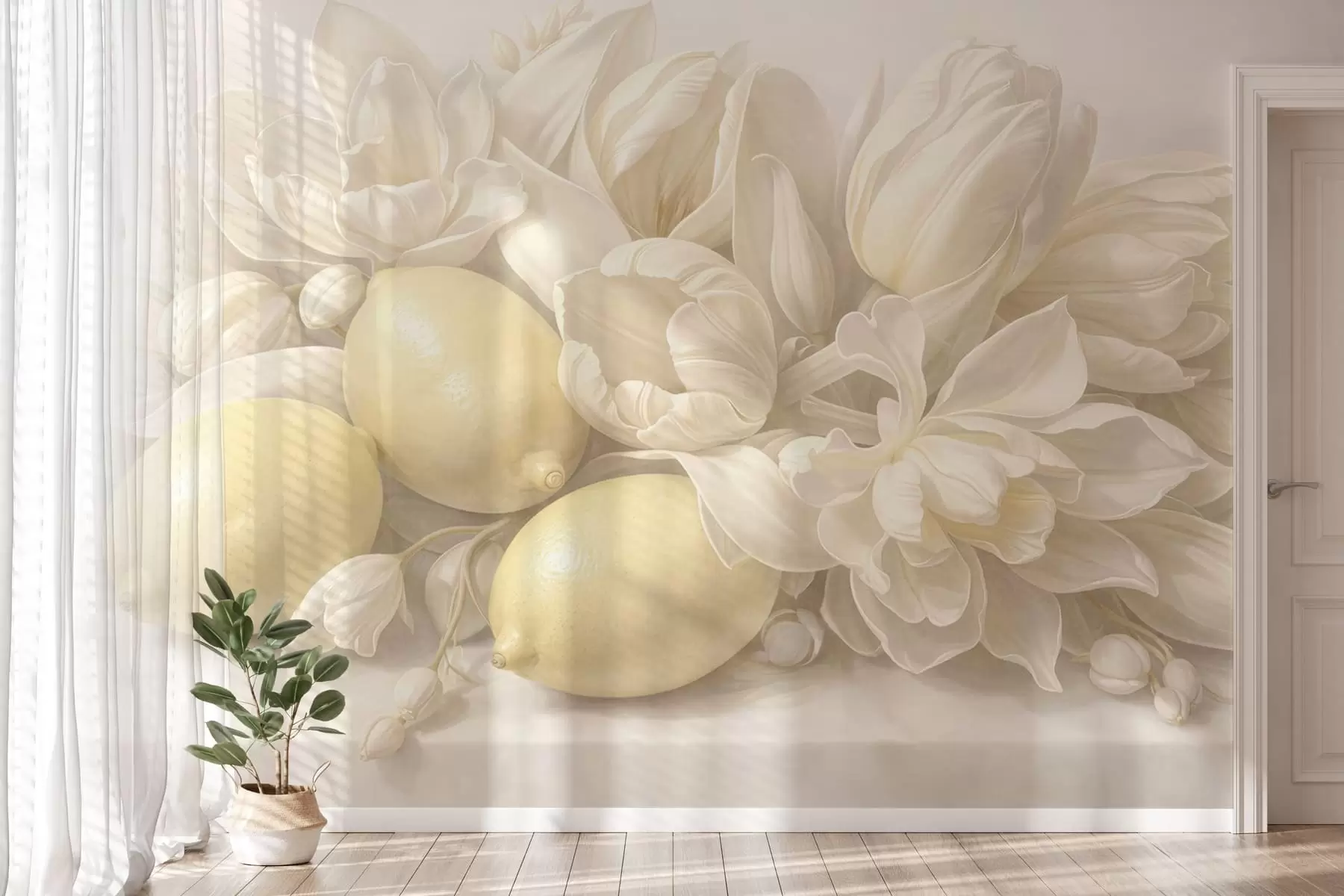 murales de pared Delicado ramo floral con limones w05449
