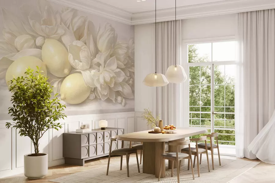 murales de pared Delicado ramo floral con limones w05449