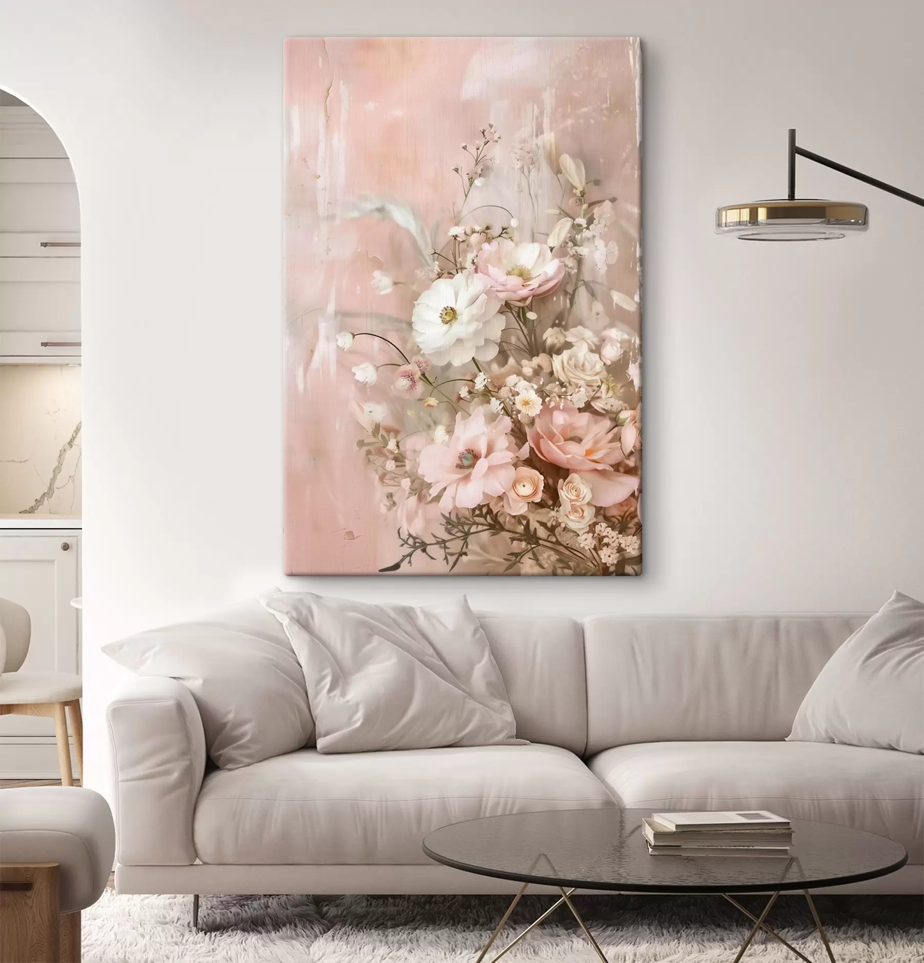 murales de pared Arreglo floral en tonos beige y rosa s48564