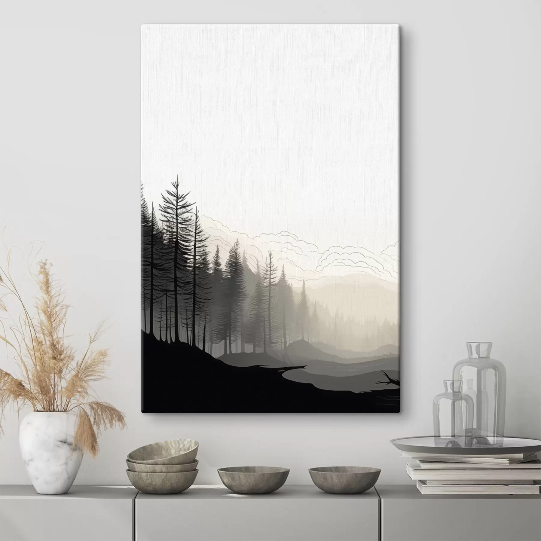 murales de pared Bosque envuelto en niebla, minimalista s48574