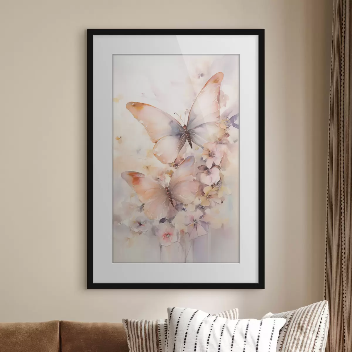 Poster Delicadas flores con mariposas, en tonos pastel f48563