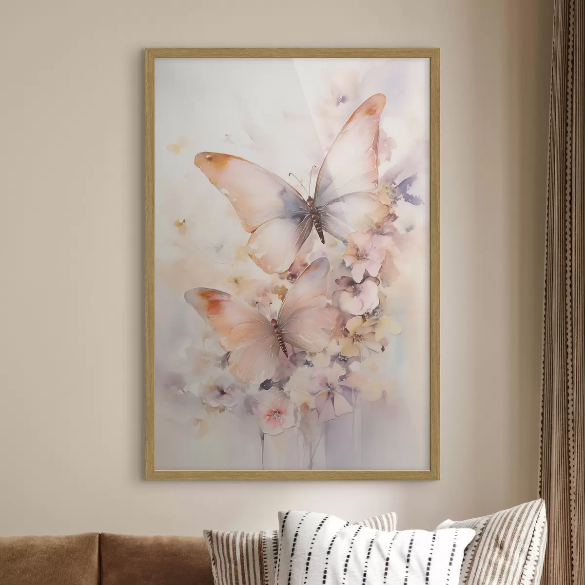 Poster Delicadas flores con mariposas, en tonos pastel f48563