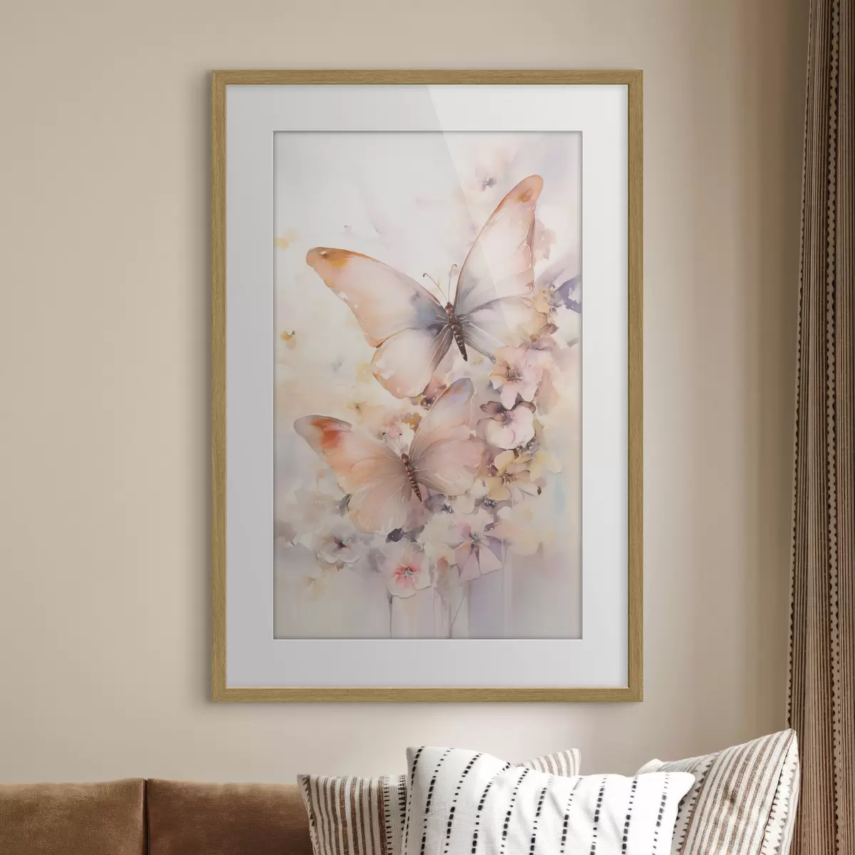 Poster Delicadas flores con mariposas, en tonos pastel f48563