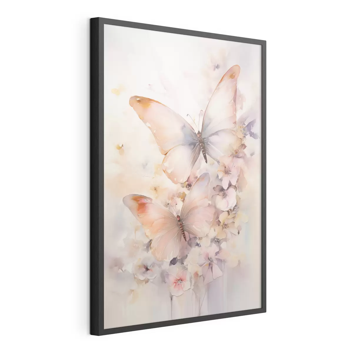 Poster Delicadas flores con mariposas, en tonos pastel f48563