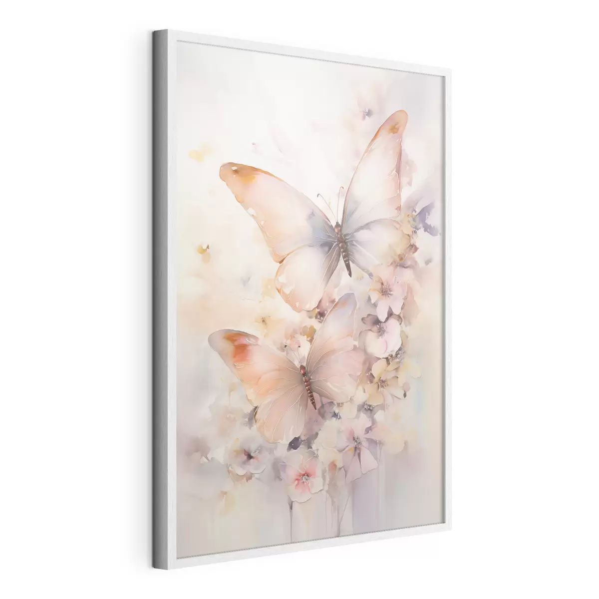 Poster Delicadas flores con mariposas, en tonos pastel f48563