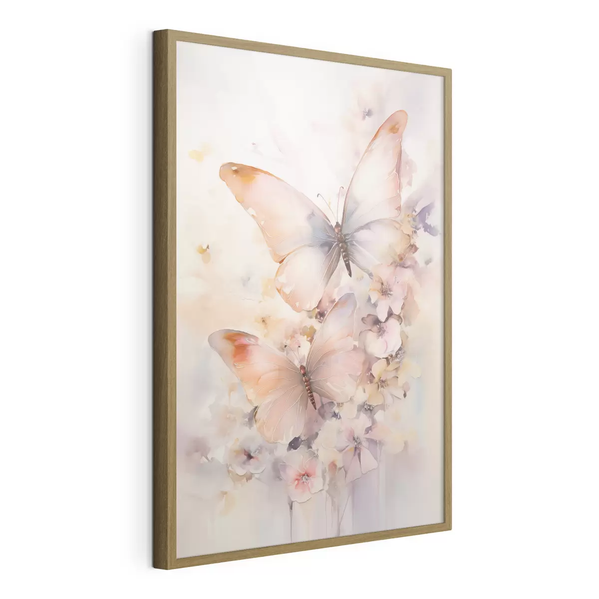Poster Delicadas flores con mariposas, en tonos pastel f48563