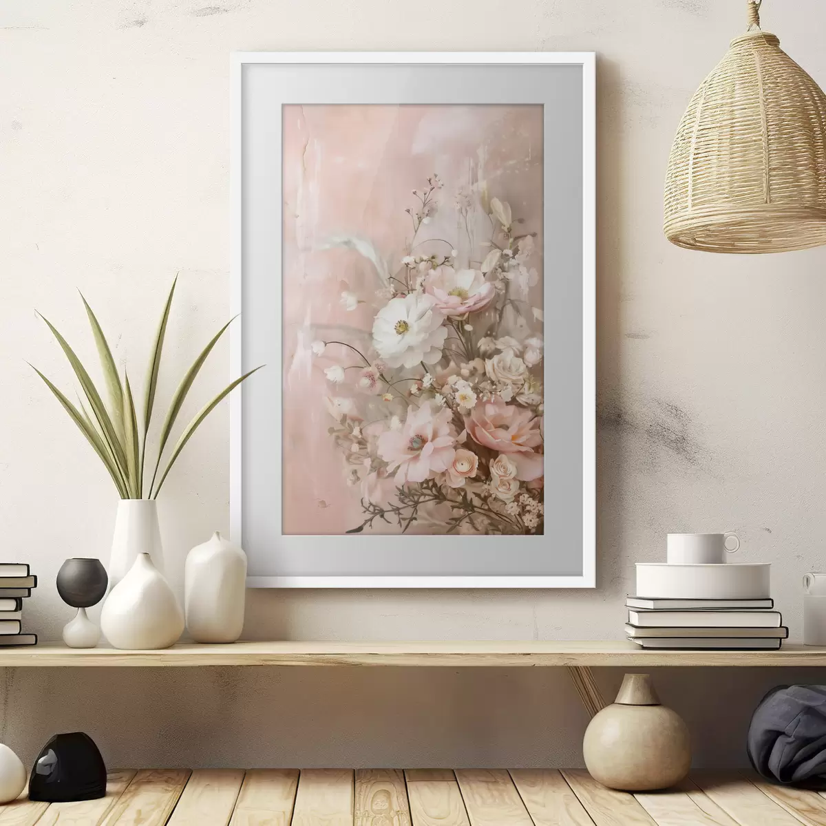 Poster Arreglo floral en tonos beige y rosa f48564