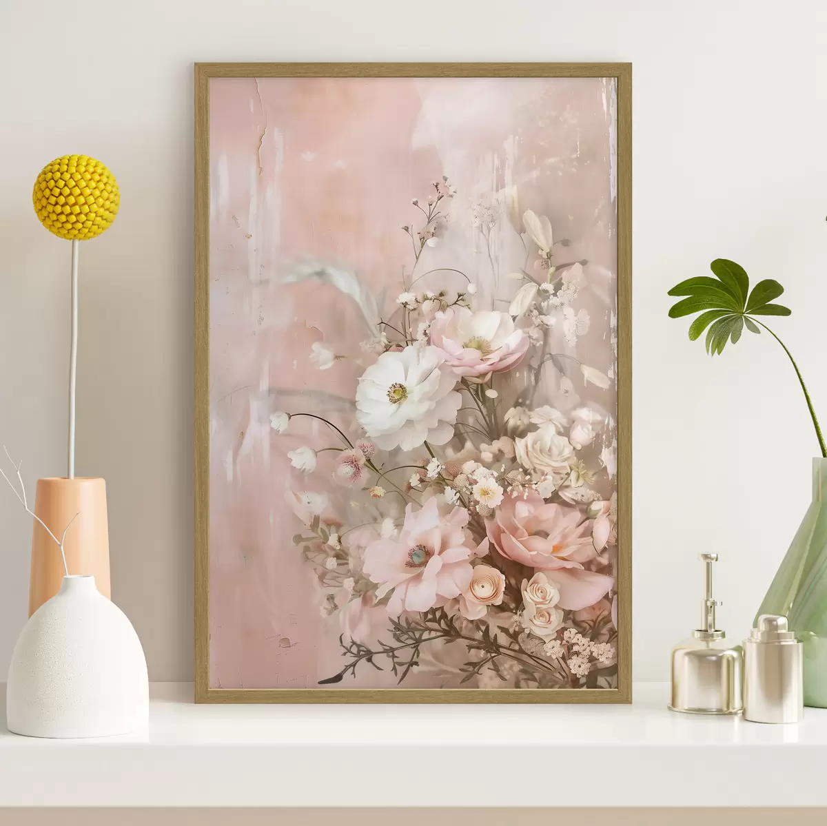 Poster Arreglo floral en tonos beige y rosa f48564