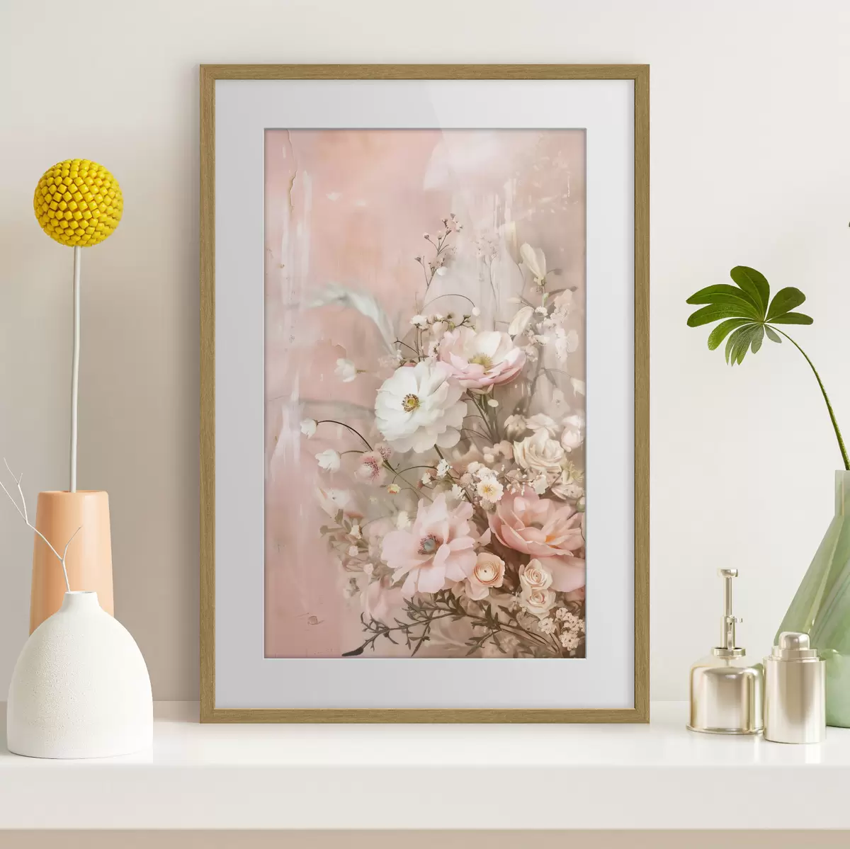 Poster Arreglo floral en tonos beige y rosa f48564