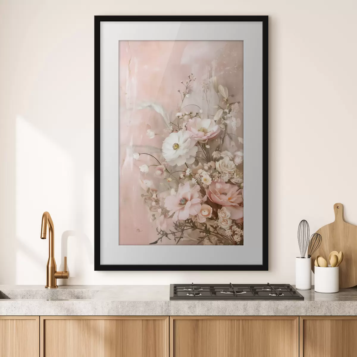 Poster Arreglo floral en tonos beige y rosa f48564