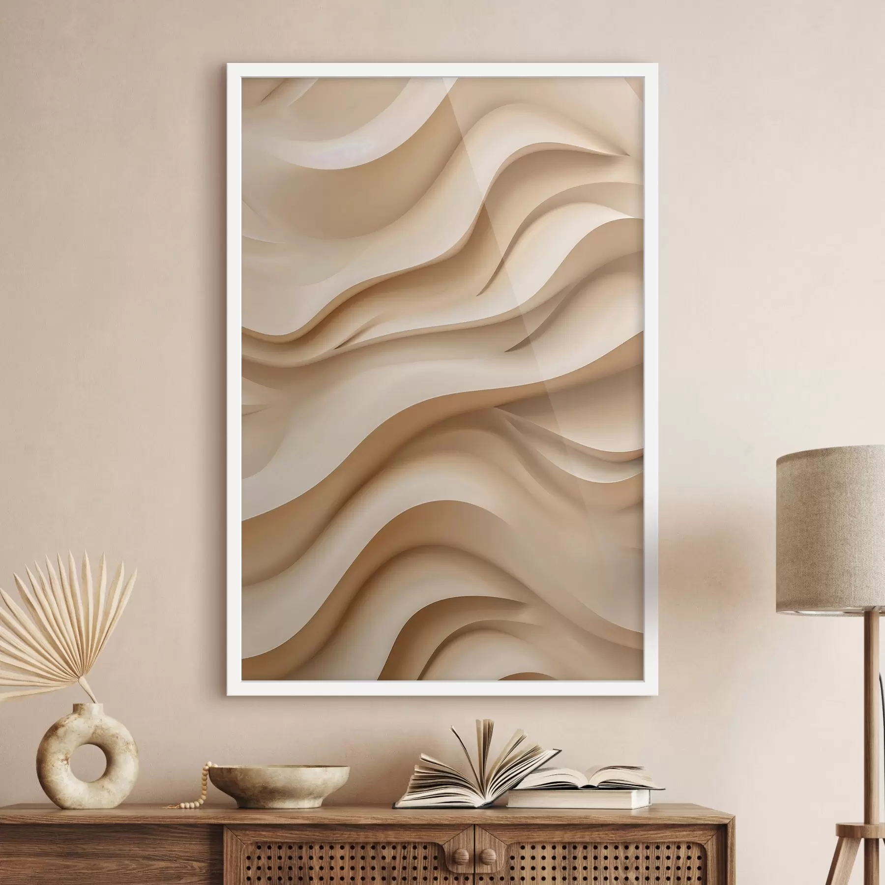 murales de pared Olas en 3D, color beige, diseño con textura f48585