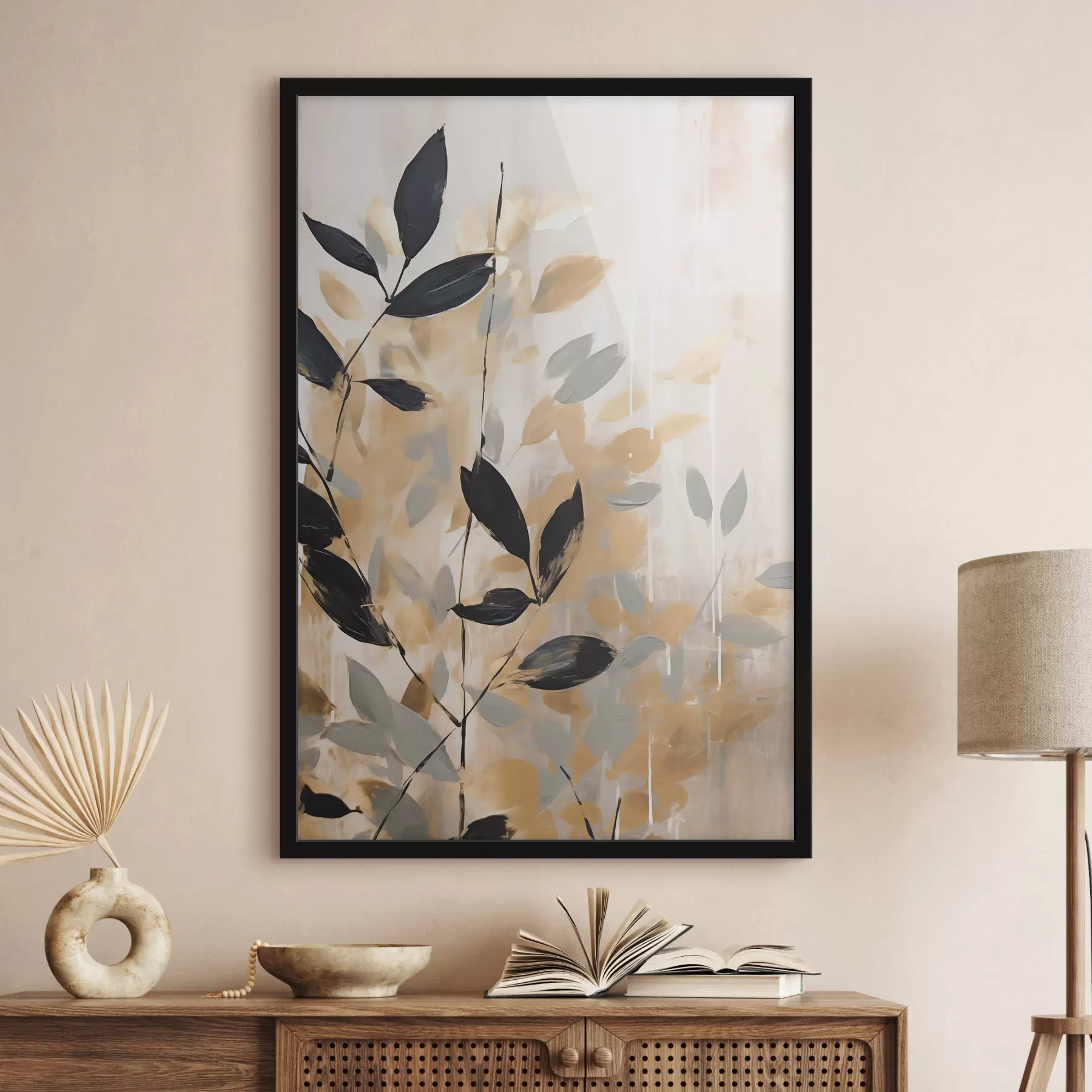 murales de pared Una abstracción con una rama de hojas f48608