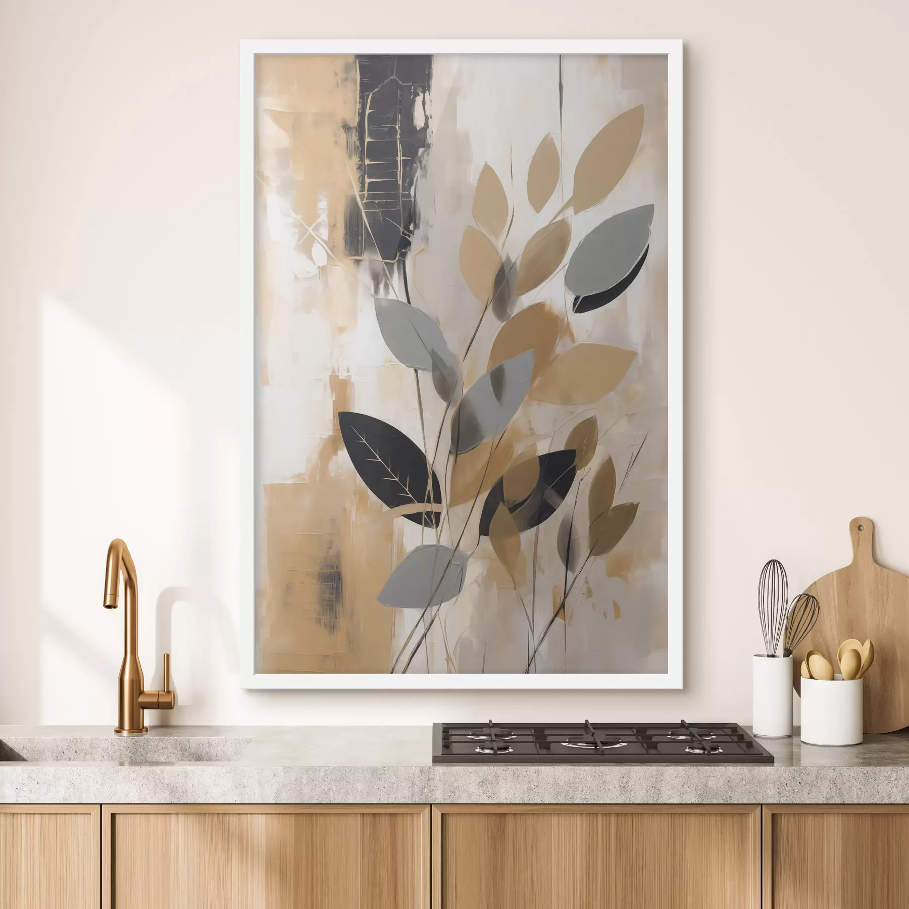 murales de pared Una abstracción con una rama de hojas f48609