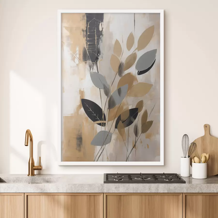 murales de pared Una abstracción con una rama de hojas f48609