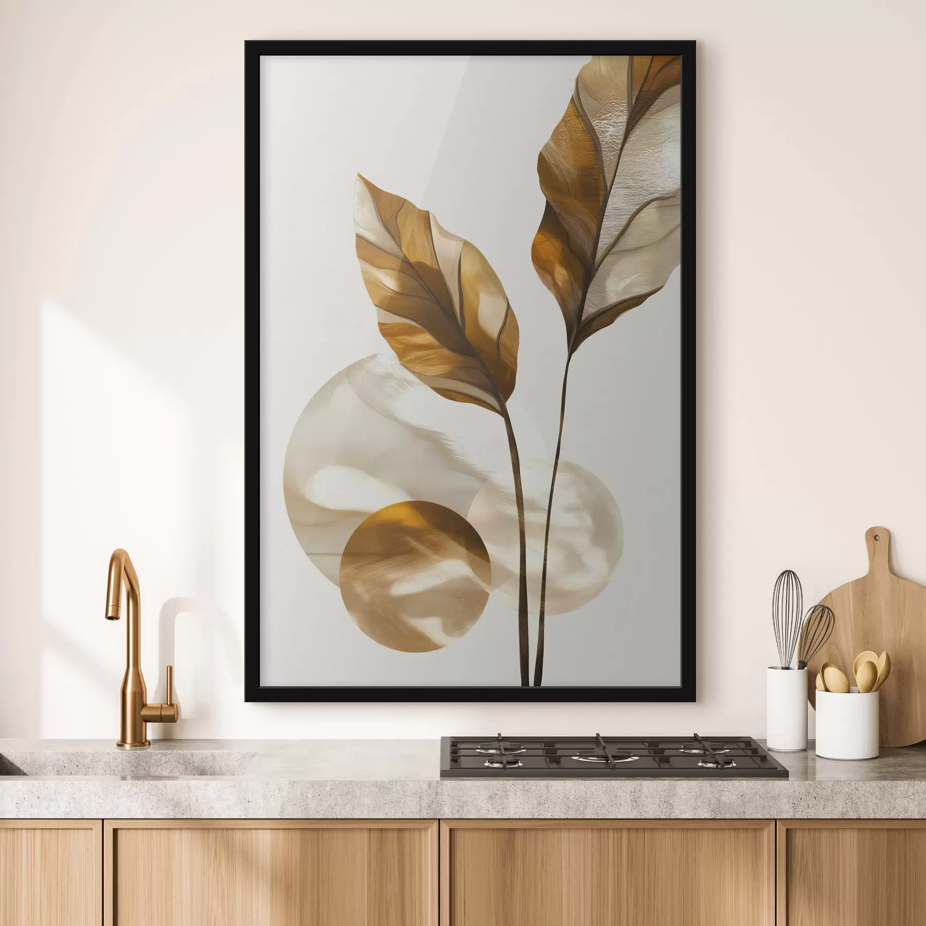 murales de pared Una composición abstracta de hojas y círculos f48615