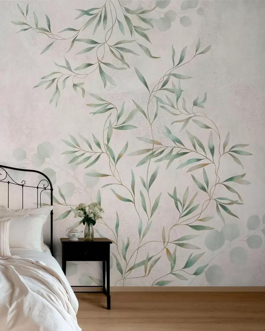 murales de pared Delikado estampado botánico con ramas finas sobre un fondo claro w05424