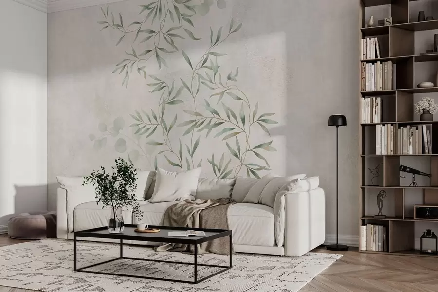 murales de pared Delikado estampado botánico con ramas finas sobre un fondo claro w05424