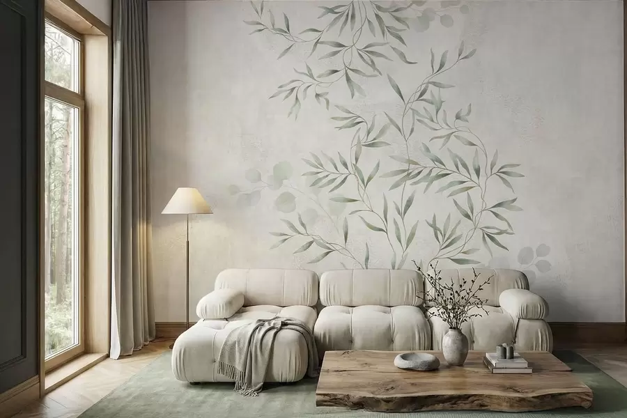 murales de pared Delikado estampado botánico con ramas finas sobre un fondo claro w05424
