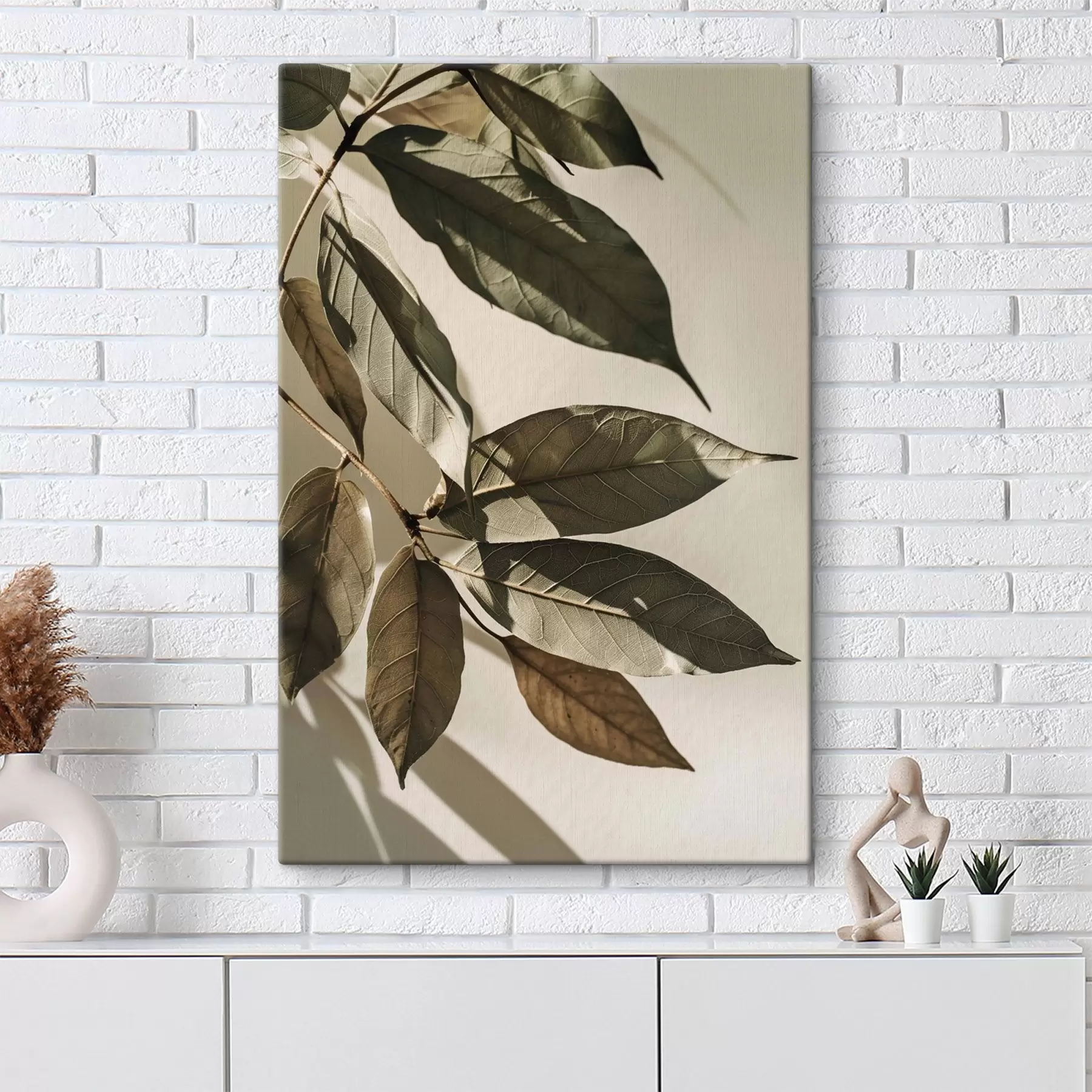 murales de pared Ramas de olivo, motivos botánicos en tonos beige y verde s48627