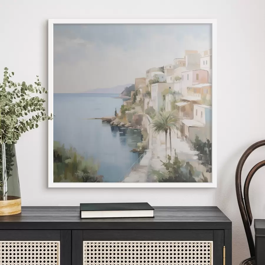 murales de pared Paisaje de una ciudad junto al mar, imitación de un cuadro f48674