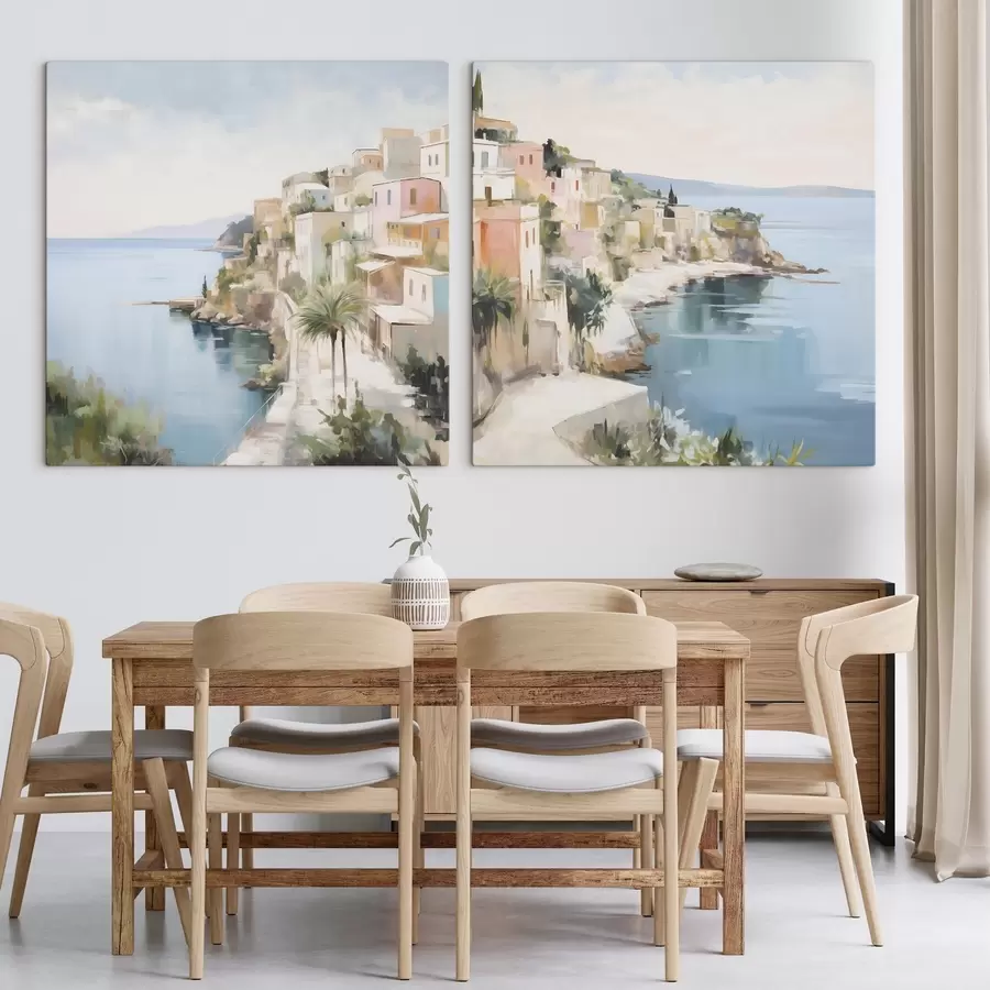 murales de pared Paisaje de una ciudad junto al mar, imitación de un cuadro m30295