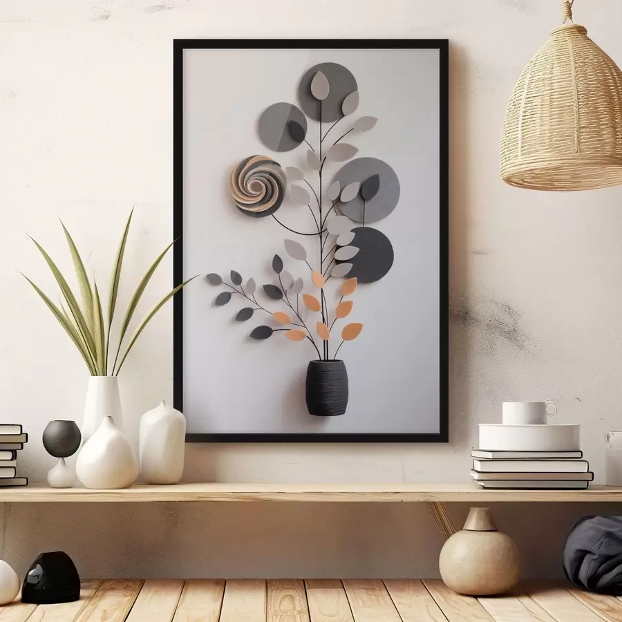 murales de pared Planta decorativa con formas circulares y espirales f48599