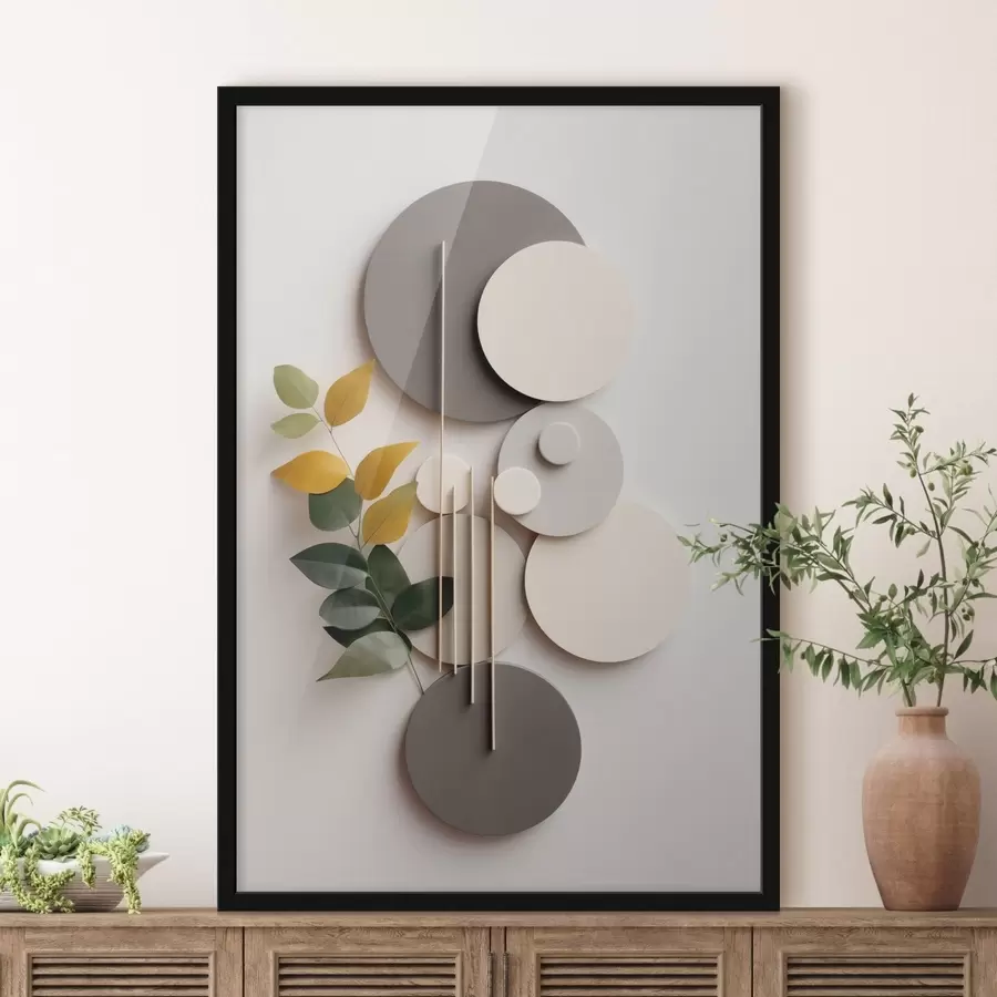 murales de pared Círculos geométricos con una rama de hojas verdes f48598