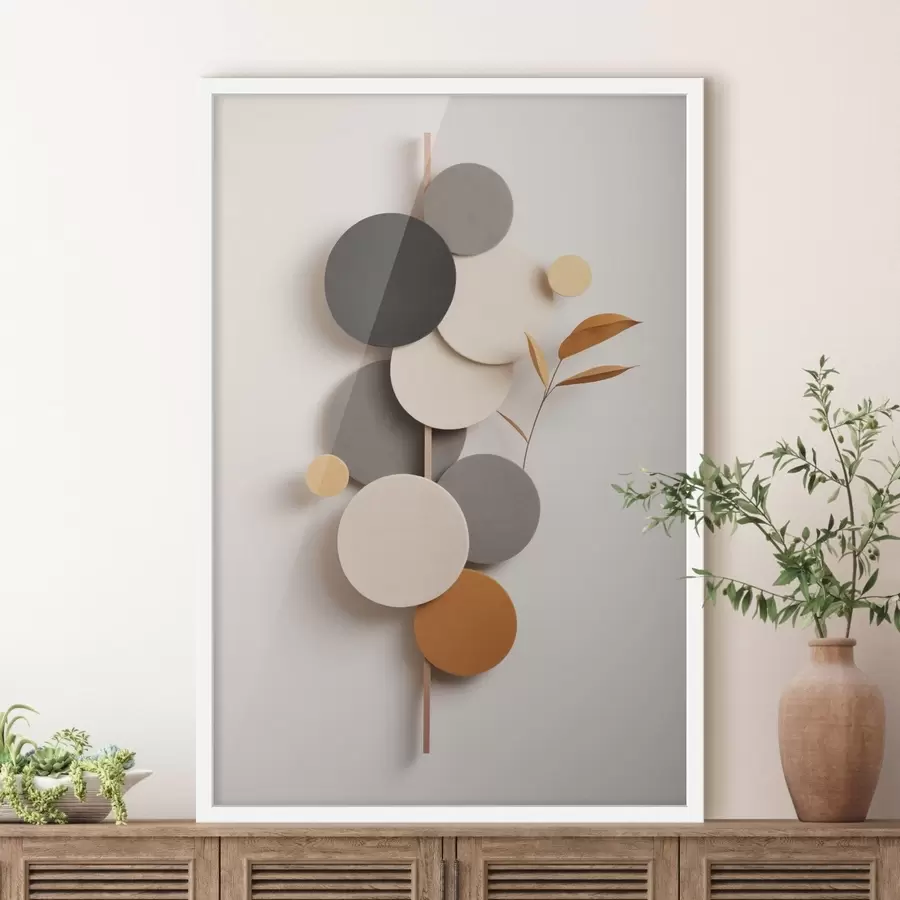 murales de pared Círculos abstractos con hojas en tonos neutros f48602