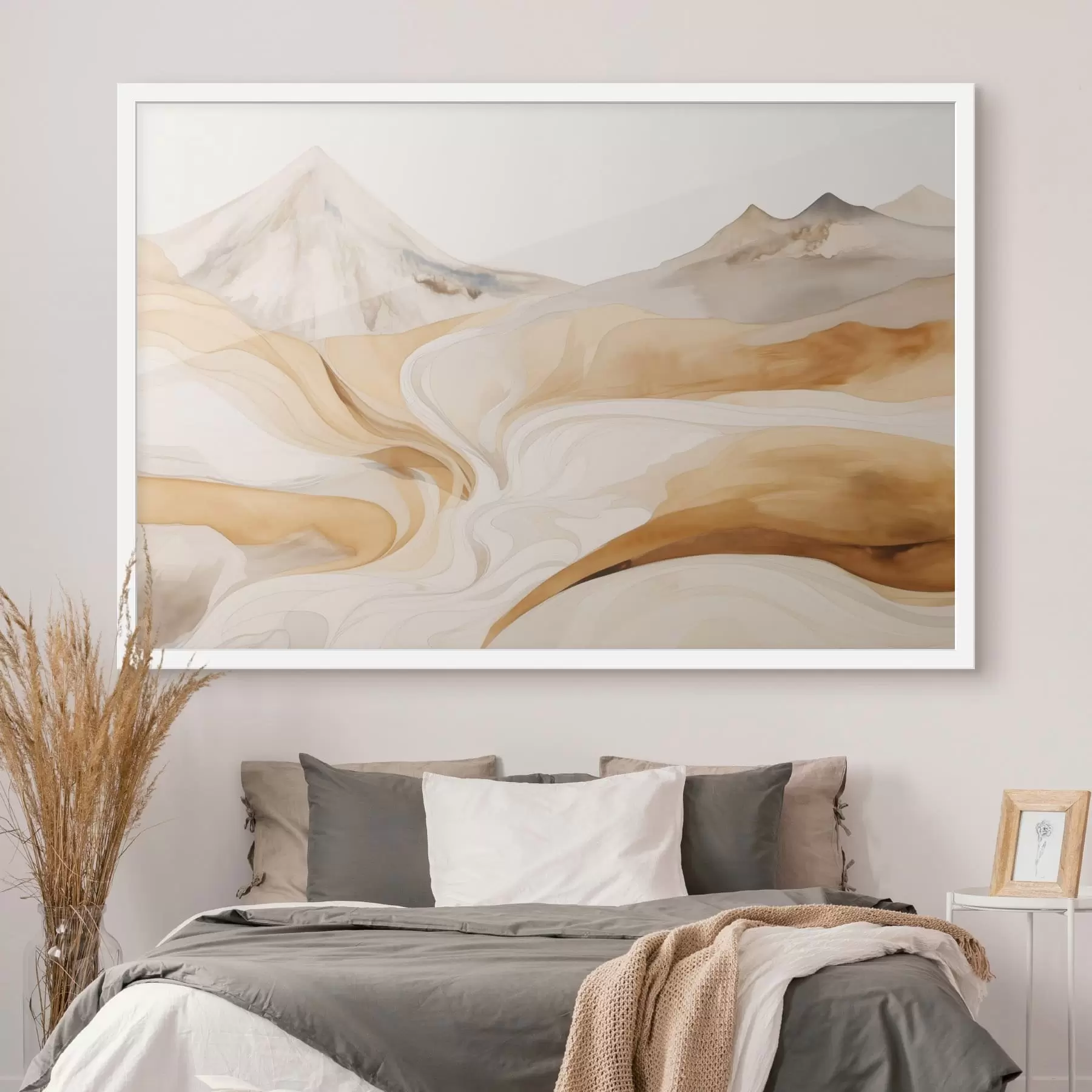 murales de pared Paisaje estilizado con montañas y líneas fluidas f48626