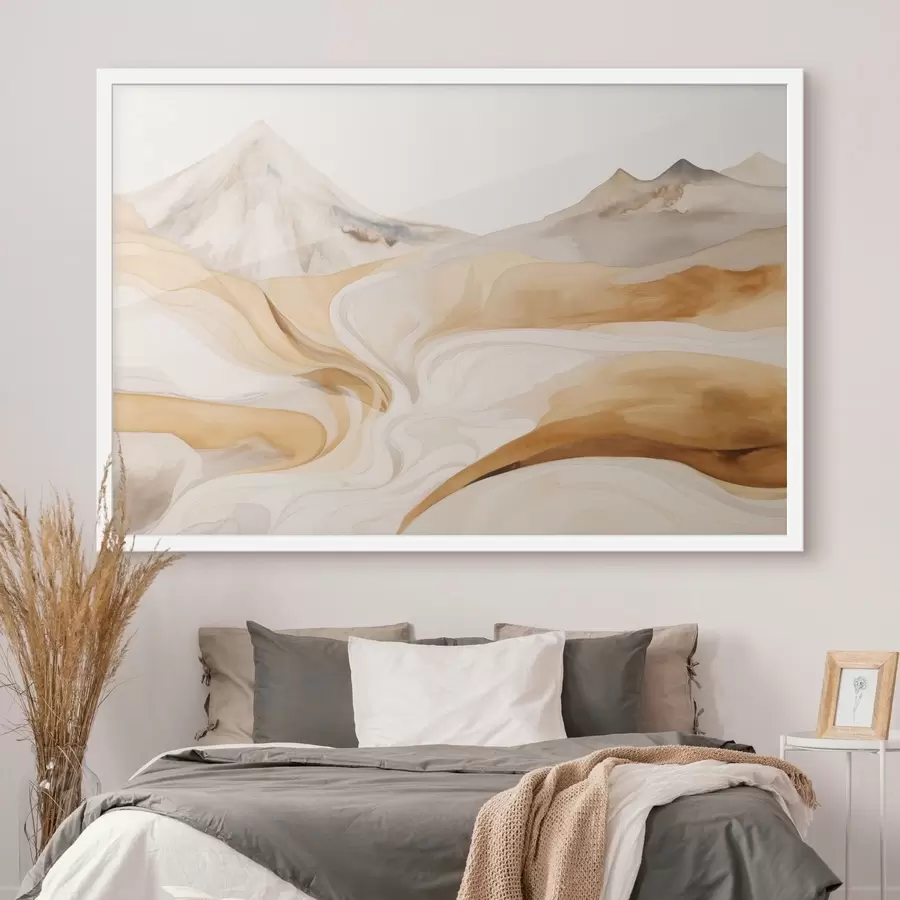 murales de pared Paisaje estilizado con montañas y líneas fluidas f48626