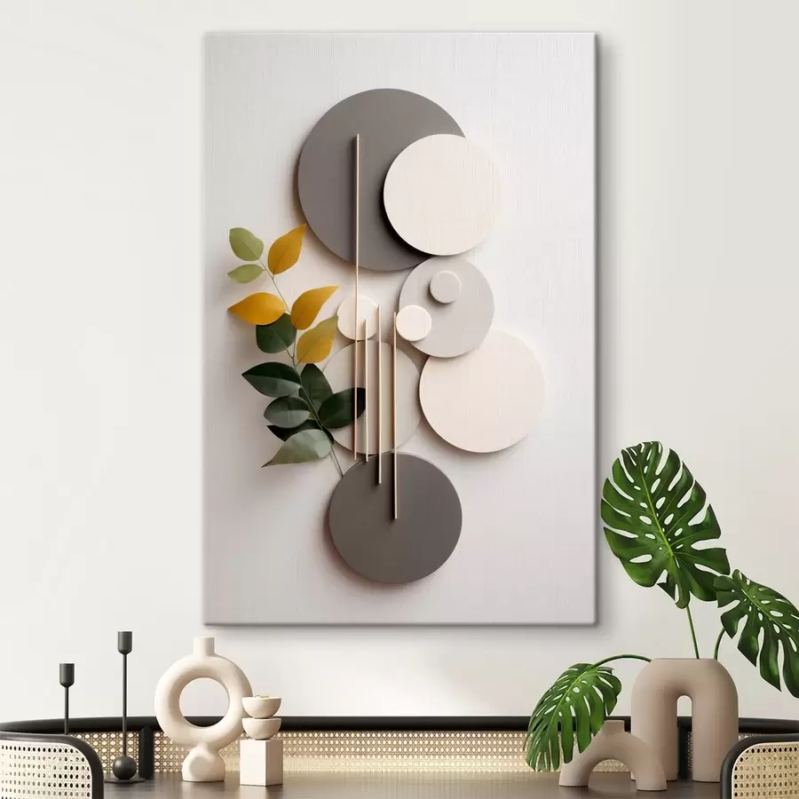 murales de pared Círculos geométricos con una rama de hojas verdes s48598