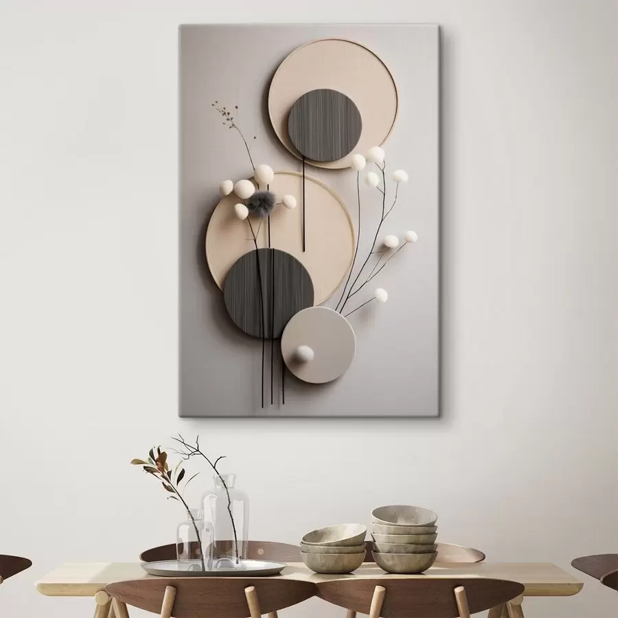 murales de pared Paneles redondos con ramitas secas y bolas mullidas s48601