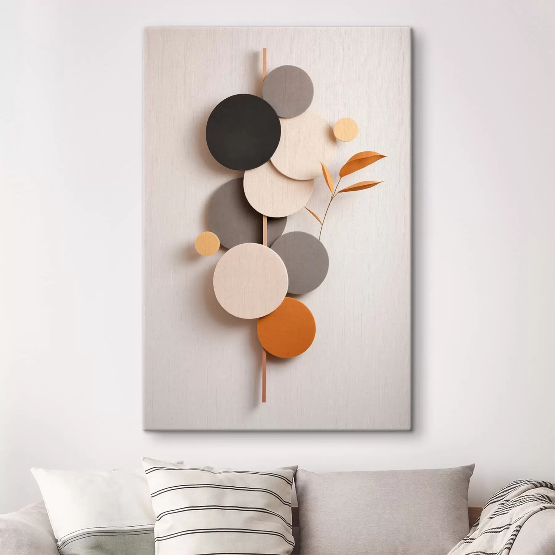 murales de pared Círculos abstractos con hojas en tonos neutros s48602