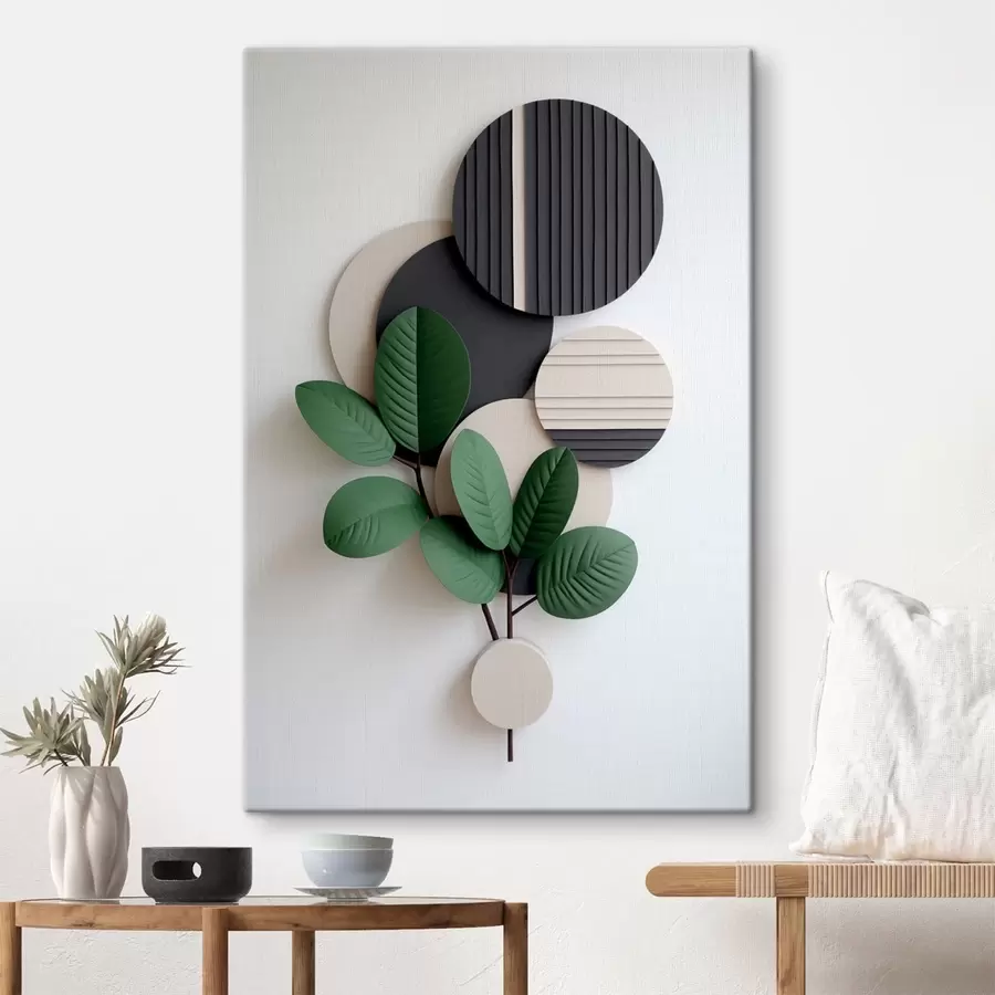 murales de pared Hojas verdes con elementos redondeados y texturados s48603