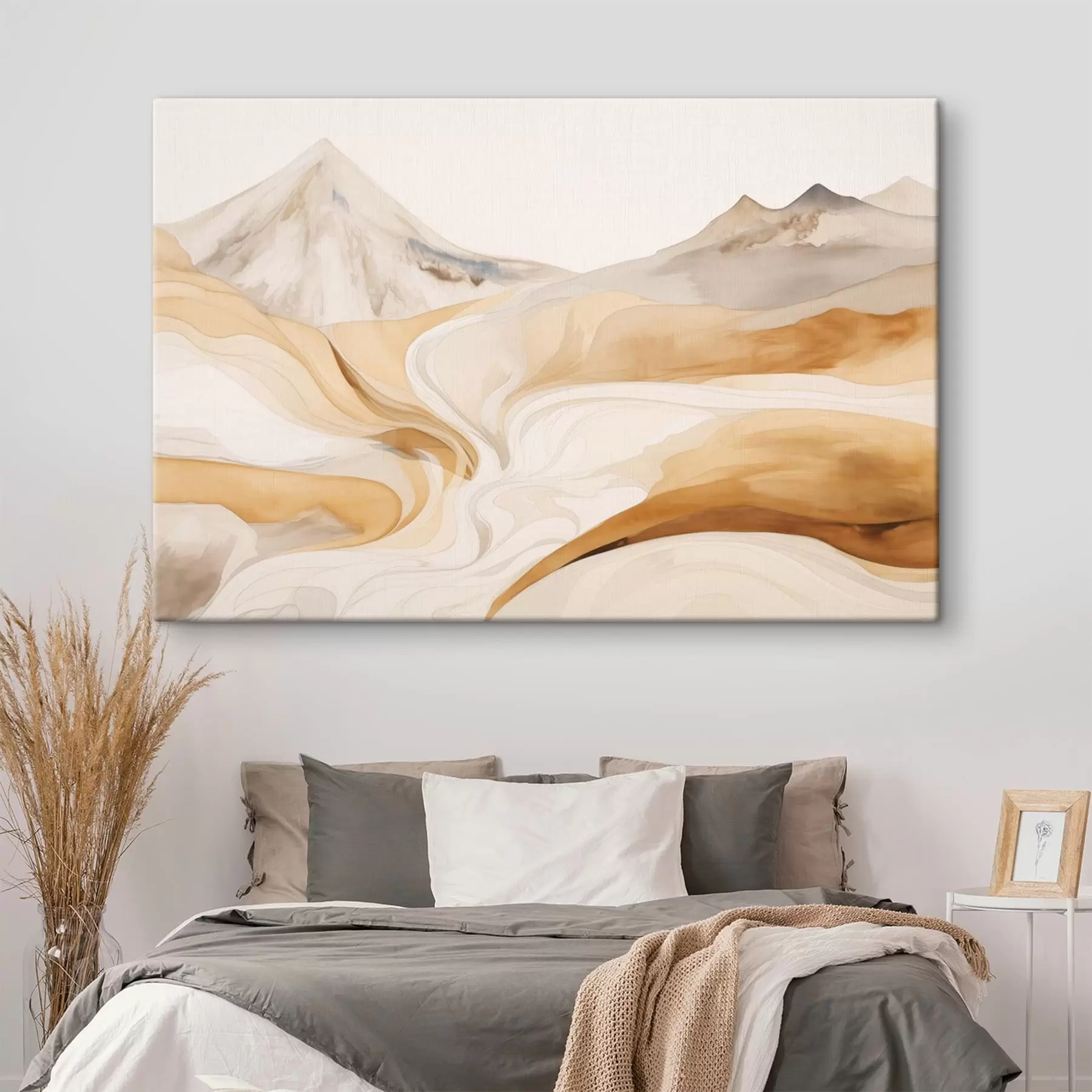 murales de pared Paisaje estilizado con montañas y líneas fluidas s48626