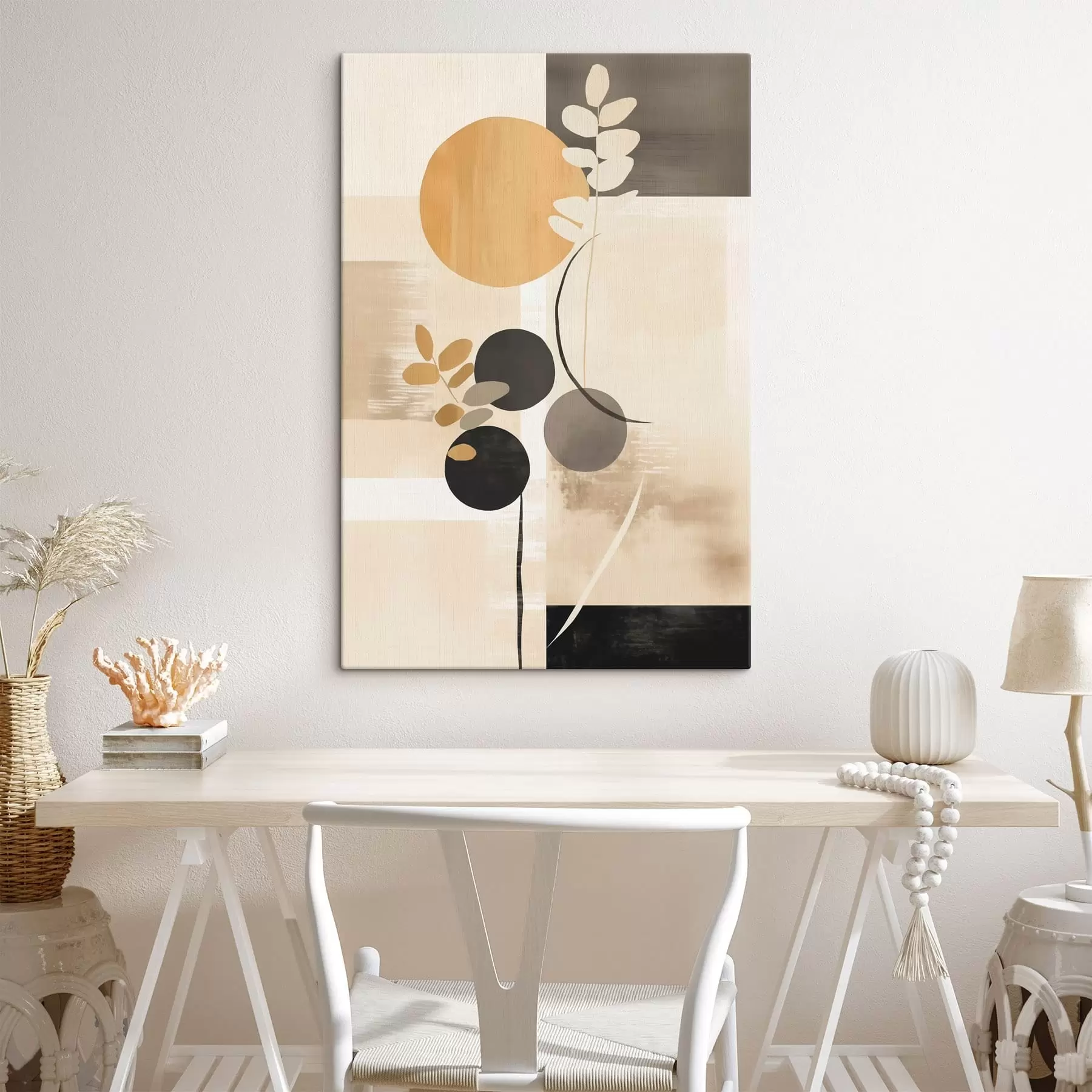 murales de pared Una composición abstracta con hojas y círculos s48612