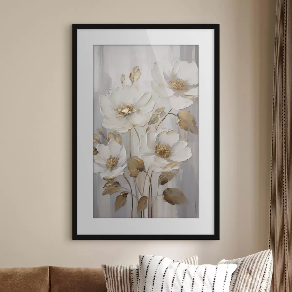 Poster Flores blancas con toques amarillos sobre un fondo texturizado f48722