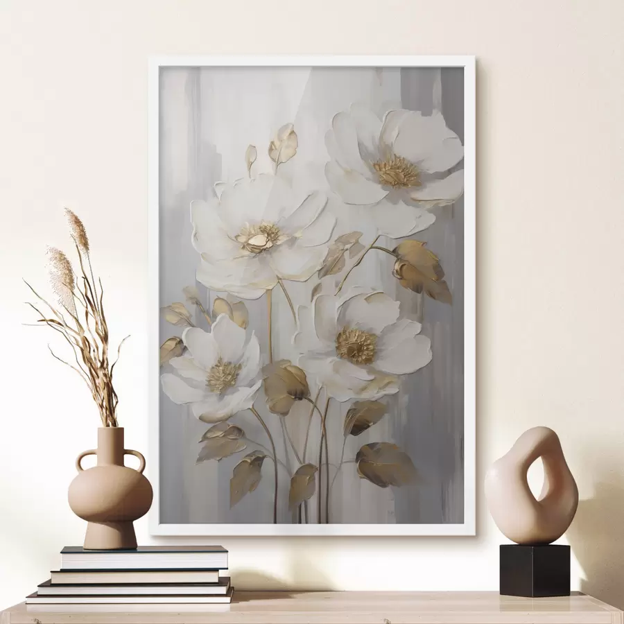 murales de pared Flores blancas con toques amarillos sobre un fondo texturizado f48722