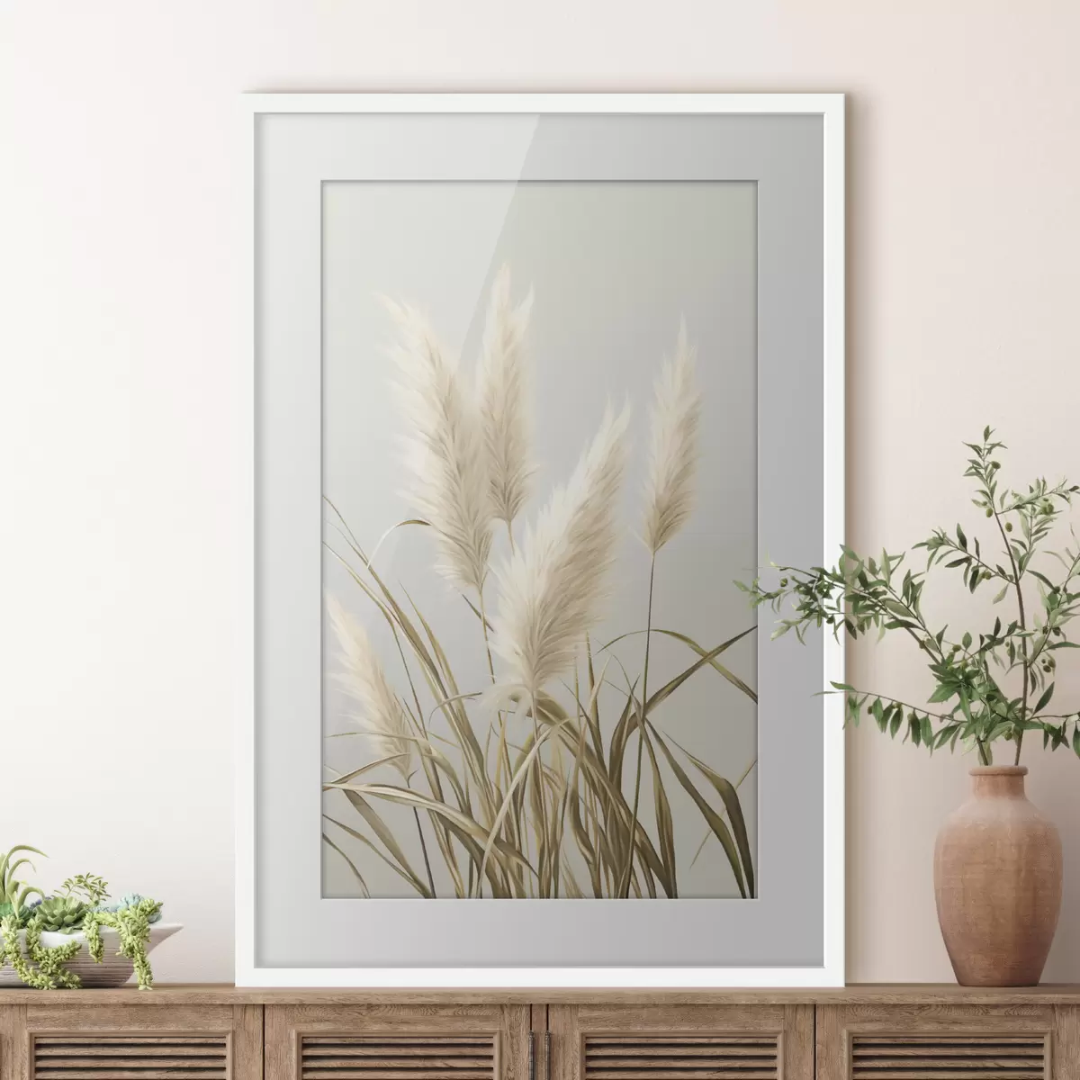 Poster Varias plantas altas de hierba de la pampa, con hojas largas y delgadas f48723
