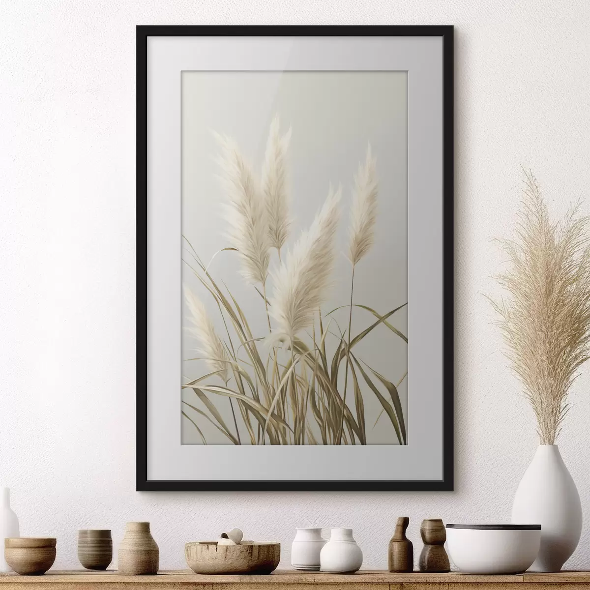 Poster Varias plantas altas de hierba de la pampa, con hojas largas y delgadas f48723