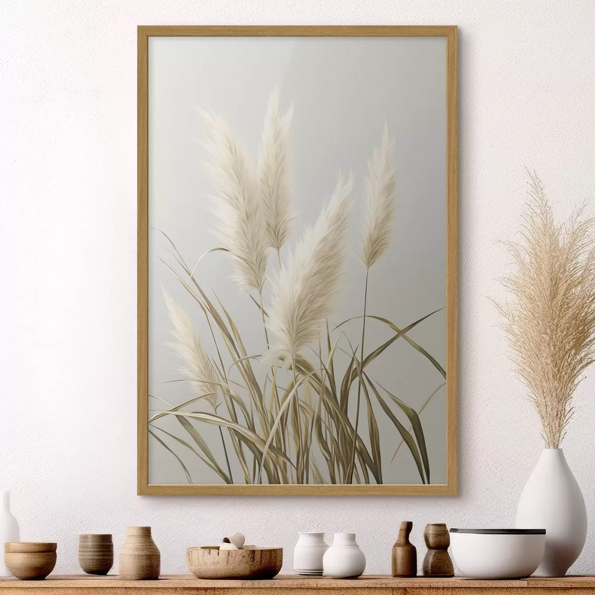 Poster Varias plantas altas de hierba de la pampa, con hojas largas y delgadas f48723