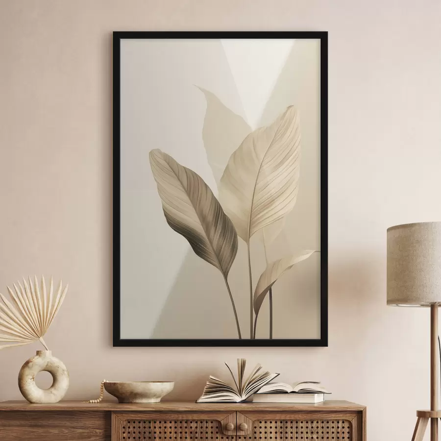 murales de pared Hojas tropicales grandes en tonos beige y marrón, sobre un fondo claro f48726