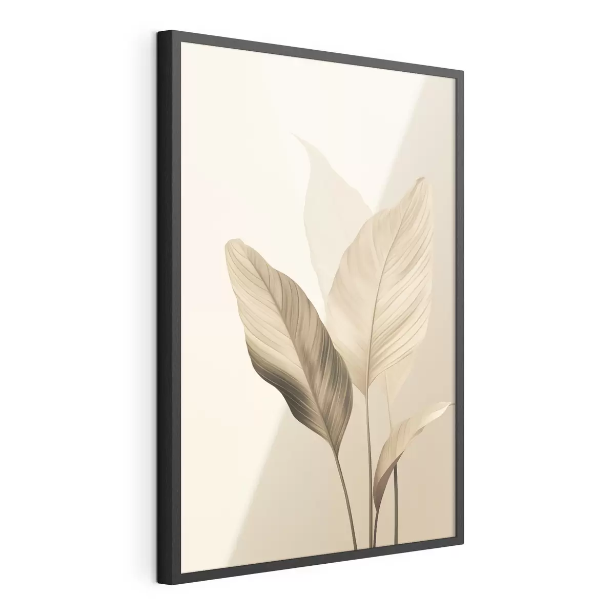 Poster Hojas tropicales grandes en tonos beige y marrón, sobre un fondo claro f48726