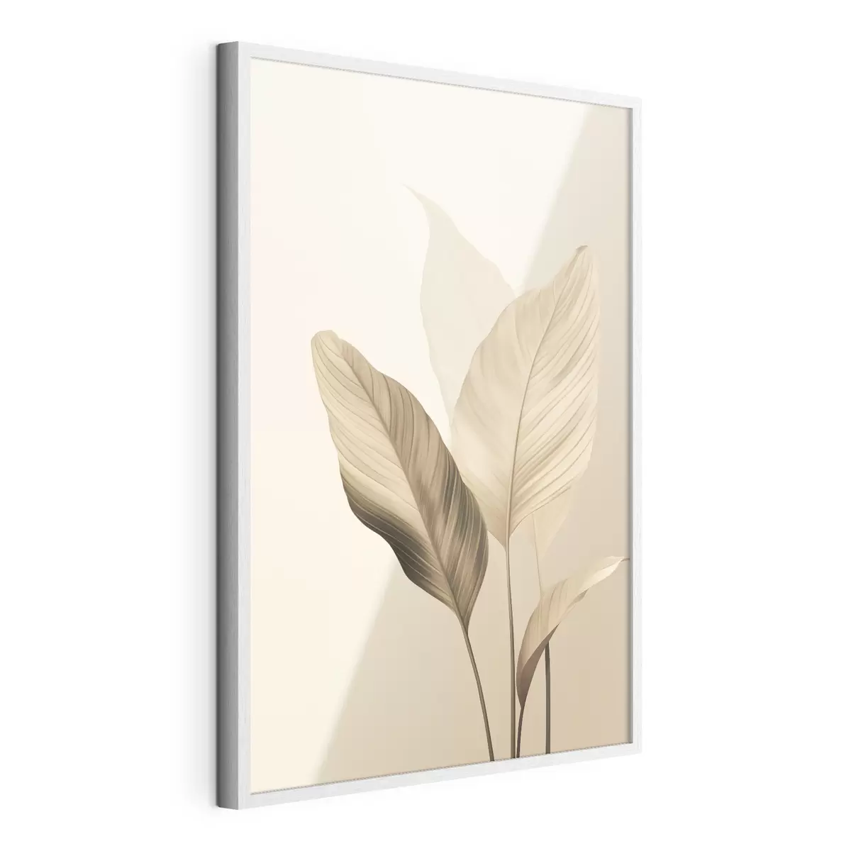 Poster Hojas tropicales grandes en tonos beige y marrón, sobre un fondo claro f48726