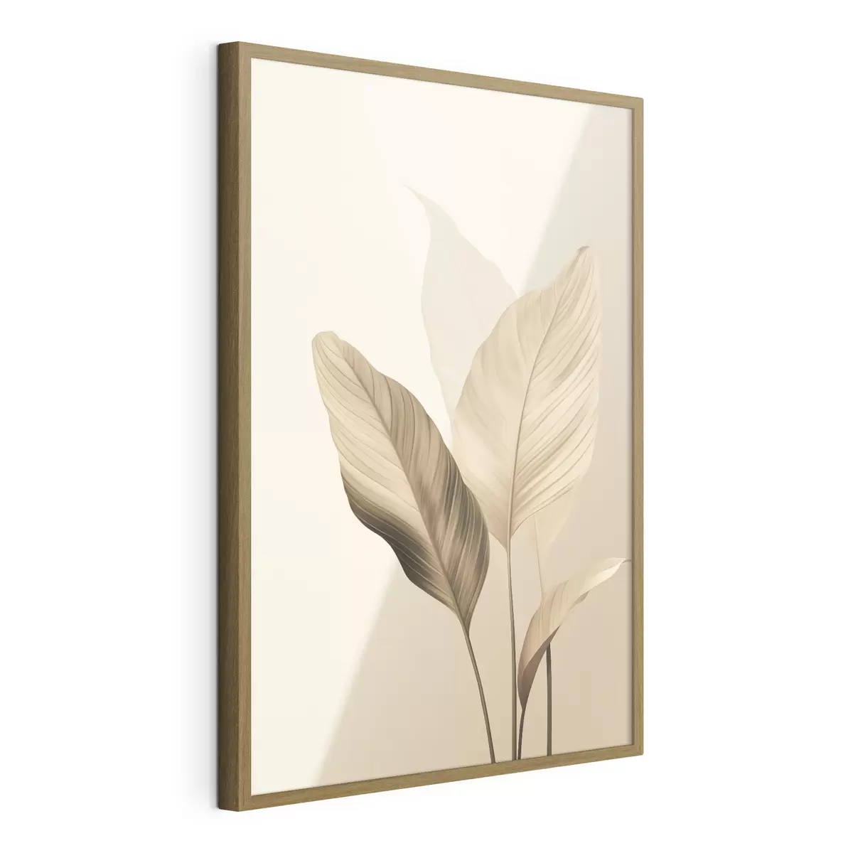 Poster Hojas tropicales grandes en tonos beige y marrón, sobre un fondo claro f48726