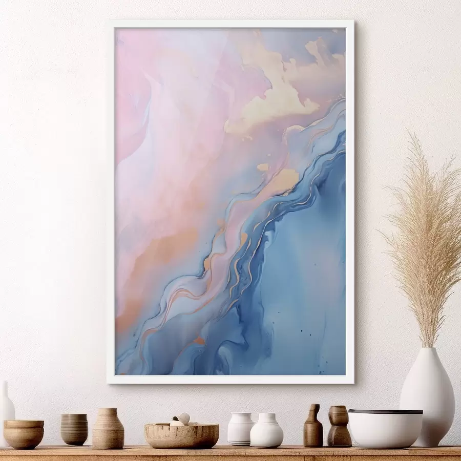 murales de pared Arte fluido abstracto con texturas y motivos en espiral en tonos rosas y azules f48729